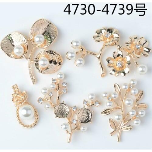 10pcs New gold color Crystal Pearl Leaf Flower Branch Charm Pendant DIY Metal Bracelet Necklace Jewelry Findings