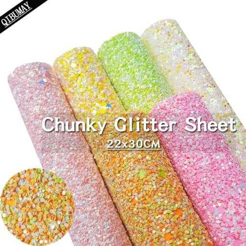 QIBU 22*30cm Chunky Glitter Fabric Thicker Shiny Candy Color A4 PU Leather DIY Hairbow Earring Bag Accessories Synthetic Leather