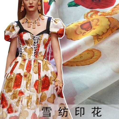 Spring and summer new chiffon digital printing fabric Red rose pattern fashion fabric dress shirt diy clothing wholesale