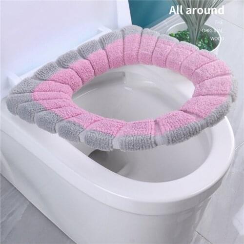 Bathroom Toilet Seat with Handle Closestool Washable Soft Winter Warmer Mat Pad Cushion O-shape Toilet seat Bidet Covers