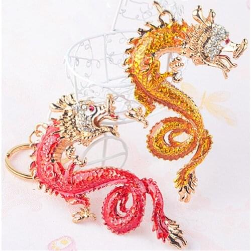 Rhinestone Dragon Key Rings Chains Holder Simulated Pearl Crystal Animal Keychains For Car Keyrings Bag Charms 6.5*1.5cm