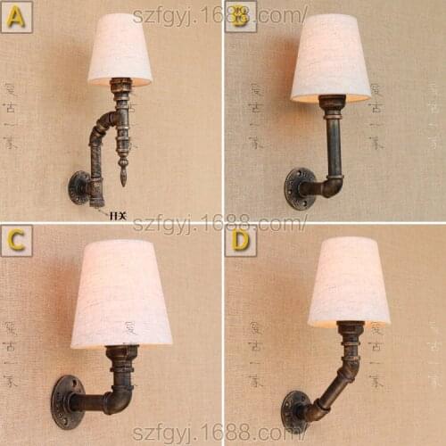 Shop industrial corridor decoration personality American restaurant bar with cloth cover wall lamp, wrought iron pipe