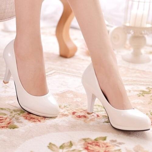 Spring and autumn stiletto high heel single shoes shallow mouth round toe 8cm womens shoes red work shoes wedding shoes