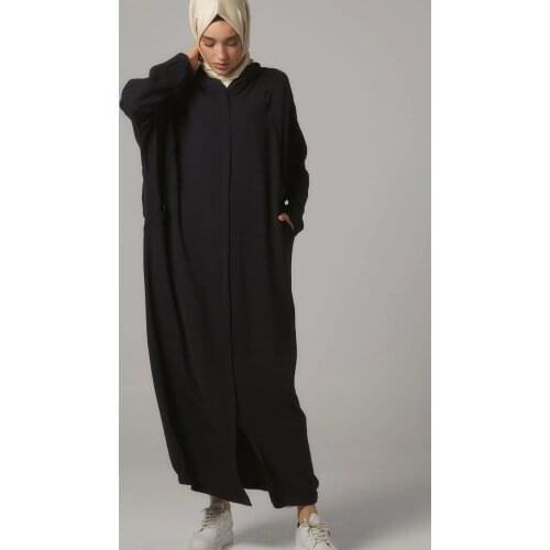 Hooded Draped Ayrobin Seasonal Autumn Spring Black Simple Desensiz Ferace Turkish Muslim Hijab Abaya Vivezza 6865