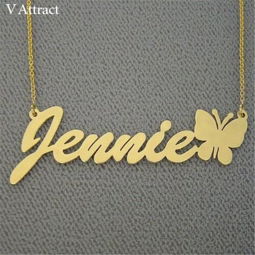 V Attract Nameplate Jewelry Custom Name Statement Necklace Women Men Personalized Gift Bijoux Femme Gold Silver Charm Collier