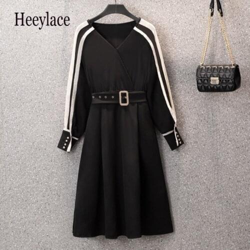 Plus Size Women Chiffon Dresses Women Elegant Long Sleeve High Waist Office Ladies Black Dresses 4XL Female Vestidos De Fiesta