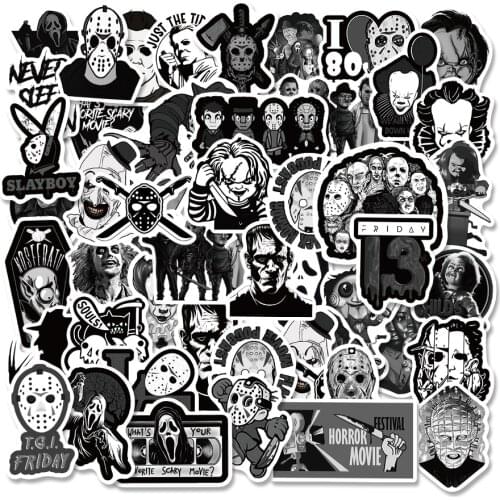 10/50PCS Black White Style Horror Movie Stickers Laptop Luggage Guitar Decal Kids Toy