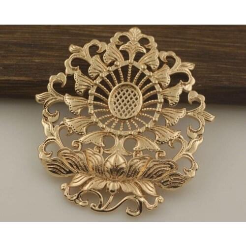 10pcs Lotus Flower Embellishment Quality Brass Metal Stamping Oriental Charms 8x10mm Bases DIY Wedding Hair Jewelry Accessories