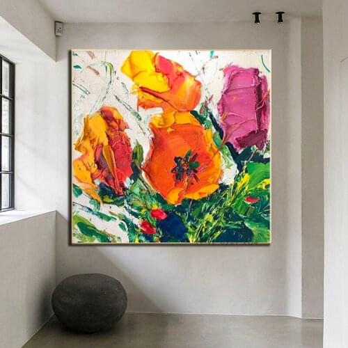 100% Square Rose Modern Watercolor Flowers Wall Paintings Blossom Flowers on Canvas Wall Pictures For Living Room Home Decor