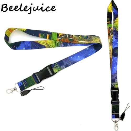 24pcs Van gogh Cafe Terrace at Night oil painting Funny art Lanyard Neck Key Strap for Phone Keys ID Card keychain decorations