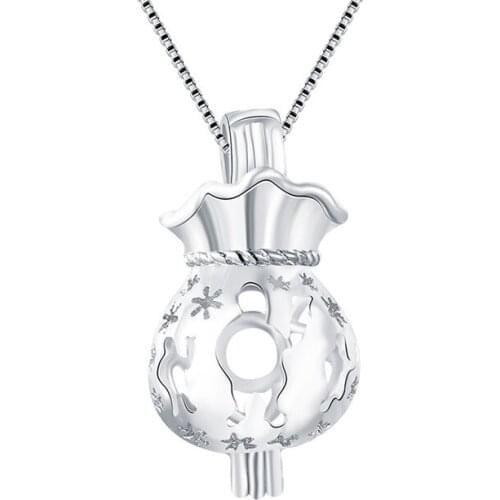 CLUCI 3pcs 925 Sterling Silver Claus Bag Cage Pendants Pendant Diy Jewelry Charms Christmas Gift Charms Pearl Pendant SC034SB