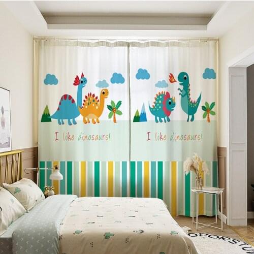 3D Cartoon Animals Printed Voile Curtains for Kids Bedroom Dinosaur Screen Drapes for boys Room 3D World Map Window Treatments