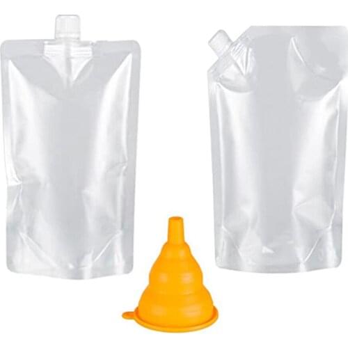 5Pcs 500ML Transparent Reusable Liquid Juice Cold Drinks Water Outlet Bags Adult Beverage Bag Container Set With Funnel