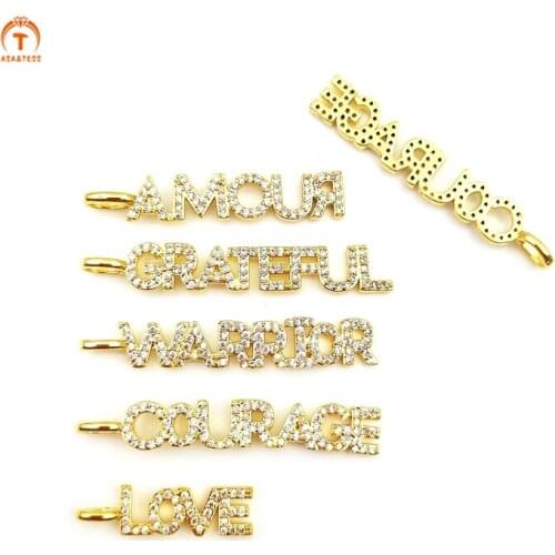 5pcs Alphabet Blessing Cubic Zircon Pendants Gold Brass Metal Pendants to Friend Sister Gift For Women Necklace Earring Making
