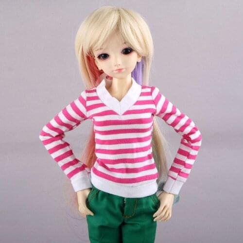 766# Pink Stripes Long Sleeve T Shirt For 1/4 SD DZ DOD BJD Dollfie