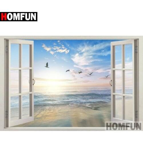 HOMFUN Full Square/Round Drill 5D DIY Diamond Painting "Window sea view" 3D Embroidery Cross Stitch 5D Home Decor A17134