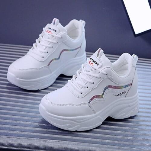 White womens sports shoes spring and autumn simple and generous thick-soled solid color increased by 8 cm casual shoes mature