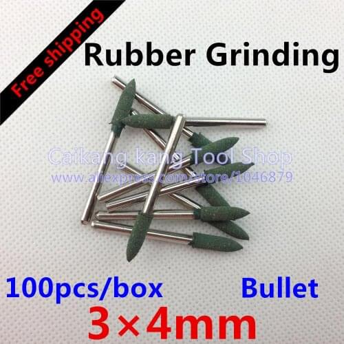 Free shipping New 100pcs / box Head: 4mm Rubber Grinding Polish Tools Grind Bullet 3*4mm
