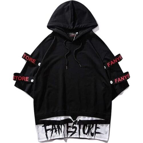 Ribbon T Shirts men Short Sleeve Hooded tshirt Oversize top tee hip hop Streetwear skating clothes Harajuku homme tees wholesale