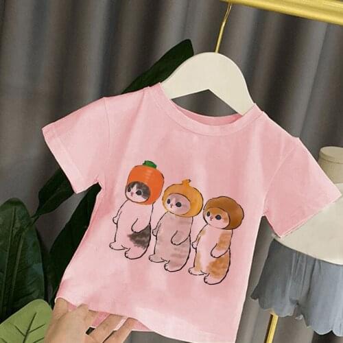 Harajuku Top Animal Printed T Shirt For Choldren Boys Girls Summer Short Sleeve Cat T-shirt Funny Tshirt Kids Children Clothes