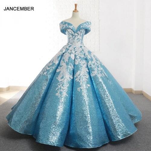 J66667 jancember light blue quinceanera dresses ball gown sweetheart off shoulder lace shiny sweet 16 dress vestidos de xv años