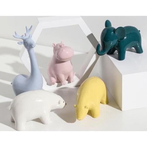 Ceramic sculpture of polar bear, hippopotamus, elephant and elk statue Crafts Art Figurine Home Office Desktop Decoration Gift