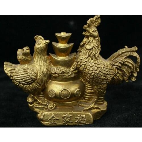 10CM collect China Old Brass Bronze copper Handmade Animal chicken Statue