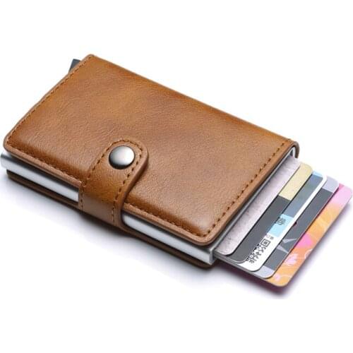Hot Sell Fashion Automatic RFID Card Holder Aluminium Bank Card Wallets PU Leather Men Credit Card Holders Business ID Card Case