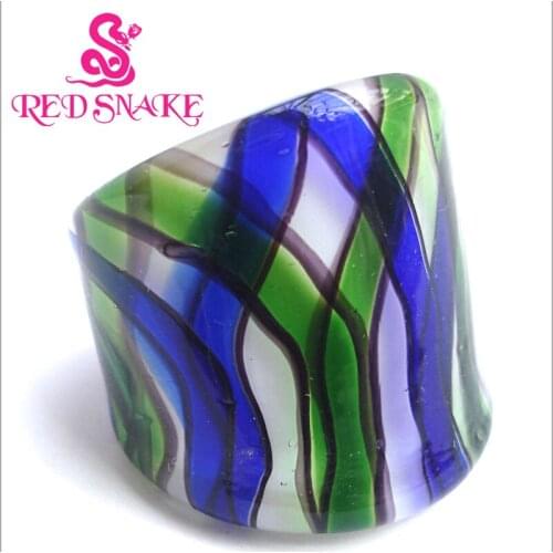 RED SNAKE Fashion Ring Handmade Green / dark blue ribbon Murano Glass Rings