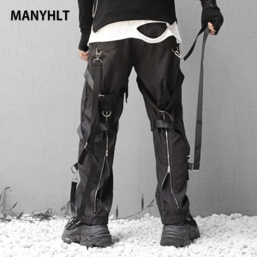 MANYHLT2021seasons men clothing Pants Functional streamer tracksuit pants Mens Fashion High street Webbing zip casual trousers