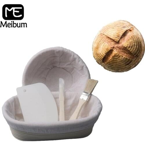 Meibum 5Pcs Bread Fermentation Rattan Basket Baguette Banneton Brotform Proofing Proving Baskets Dough Knife Brush Scraper