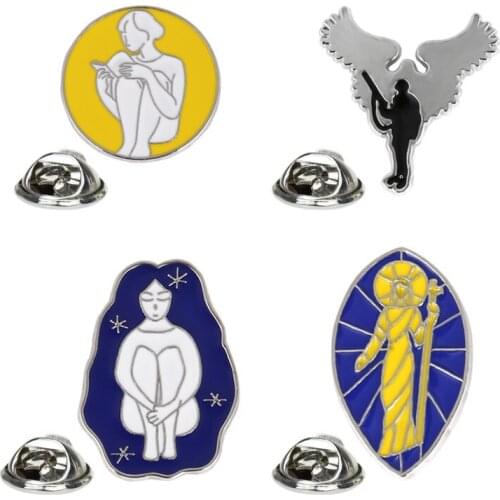 Fashionable Angel Girl Metal Molded Brooch Jewelry Cartoon Round Badge Wings Military Lapel Pin Fun Gift For Friends