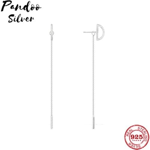 Pandoo Fashion Charm Sterling Silver Original 1:1 Replica, Original Silver Earrings With Chain Luxury Jewelry Gift For Female