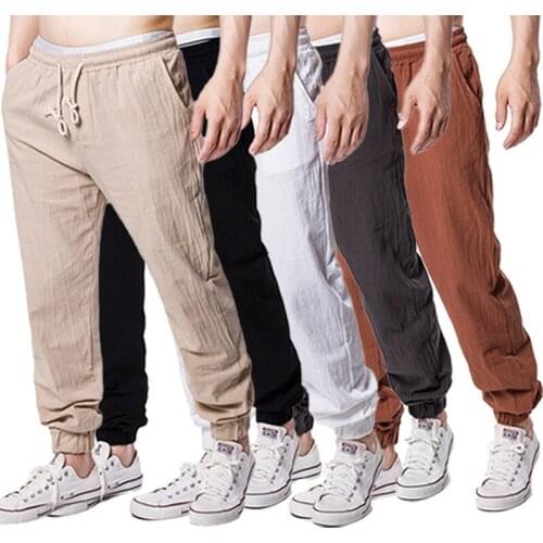 2021 spring and autumn new cotton linen pants mens sports feet casual sports pants men linen trousers