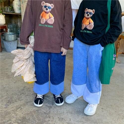 Autumn boys patchwork jeans 2021 Girls loose denim pants New kids jeans brother and sister bottoms