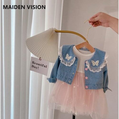 Infant dress kids dresses for girls autumn Suit clothes Butterfly embroidery Denim jacket+dress 2pcs Girls' clothing sets outfit