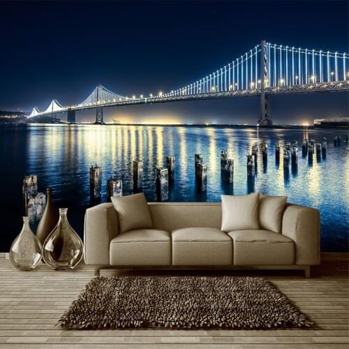 Custom Murals Wall Paper Beautiful City Night View Yangtze River Bridge 3D Wall Murals Living Room Cafe Backdrop Wall Home Decor