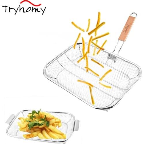 Camping Grill Net Basket Stainless Steel BBQ Grill Mesh Basket With Handle Outdoor Picnic Food Furit Kitchen Colander Basket