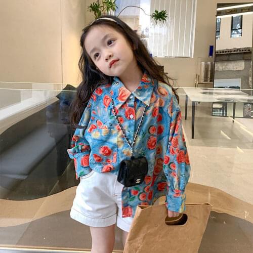 Girls shirt 2021 vintage print shirt baby summer dress new Korean mother-daughter dress long-sleeved top