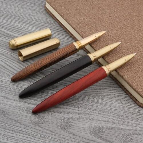 High quality calligraphy Rollerball pen red Wood brass spinning golden switzerland ink pens Trim Student Office school supplies