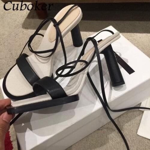 Sexy Lace Up Women Sandals Round And Square Toe Strange High Heels Slides Summer Brand Runway Dress Ankle Lace Up Sandals Women