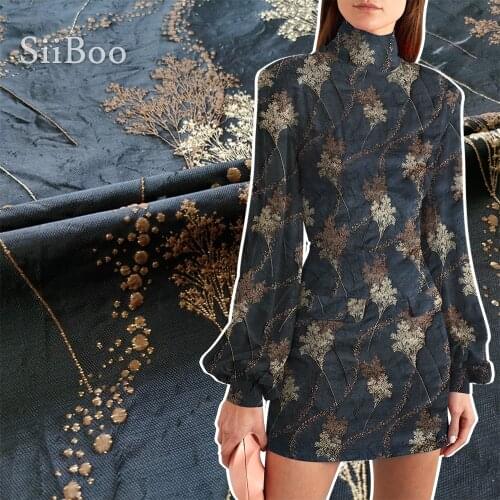 Siiboo vintage style gold metallic thread wheat ears pattern jacquard brocade fabric for women dress pants blazer sp6352
