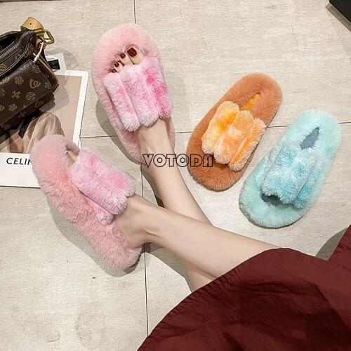 Winter Women Indoor Slippers Home Faux Fur Slides Women Warm Fluffy Furry Flip Flops Casual Slip on Flats Female Fashion Shoes