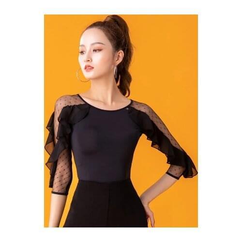 Ballroom Modern Ruffle O-neck Sexy Latin dance clothes top for women/female,Fashion Practice Costume performance wear