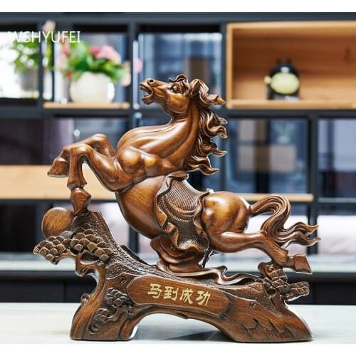 Chinese Style Lucky Horse Statue Ornaments Resin Sculpture Home TV cabinet Accessories Office Decoration Wedding Gift Crafts