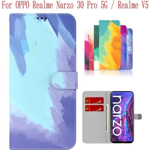 Sunjolly Case for OPPO Realme Narzo 30 Pro 5G Realme V5 Wallet Stand Flip PU Phone Case Cover coque capa Case Cover