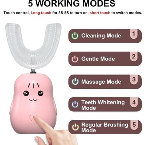 2 Styles Smart Electric Toothbrush 360° U-Shaped Automatic Ultrasonic Cleaning Toothbrush USB Charging for Aged 2-12