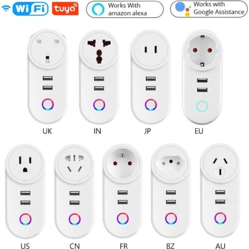 New Tuya Wifi Smart Socket USB EU UK France Japan Australia Brazil Israel Standard 16A Remote Timing Switch Voice Control APP