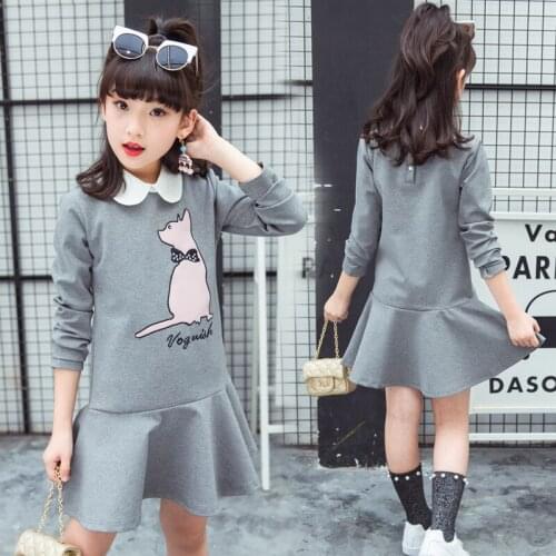 Spring Fall Girls Princess Dress Ruffles Cartoon Print Long Sleeve Kids Party Dresses Baby Dress Children Clothing
