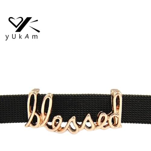 YUKAM Sliders Rose Gold Blessed Word Slide Charms Keepers for Leather Wrap Mesh Keepers Bracelets DIY Jewelry Accessories Making